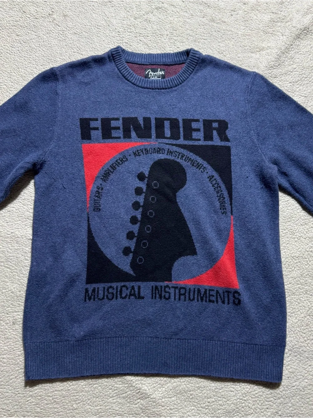 Fender x Lucky Brand Sweater Womens Small Blue‎ Long Sleeve Guitar Graphic Top